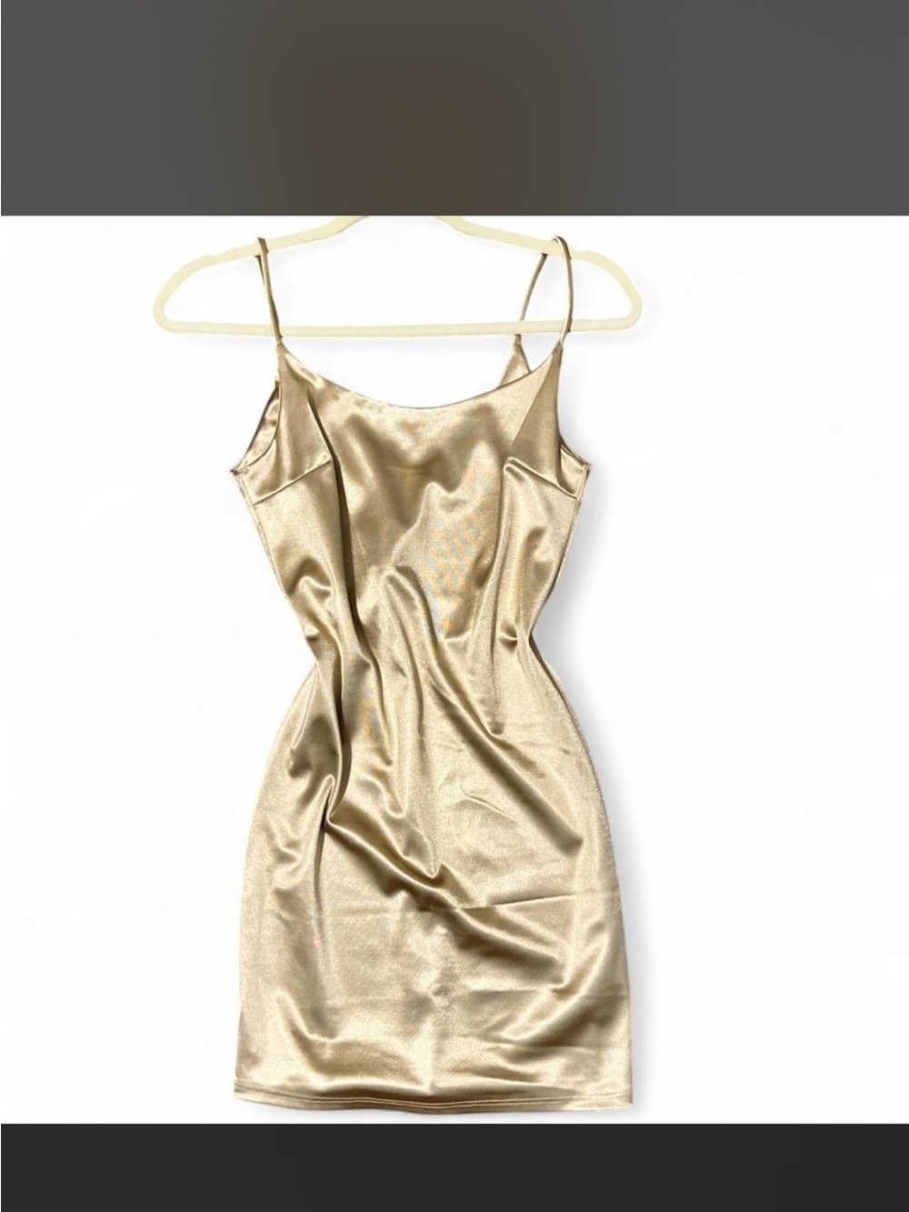 Papermoon Gold Satin Slip Mini Dress with Spaghetti Straps